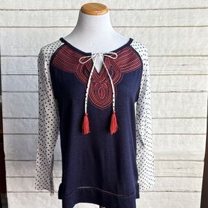 THML Navy Tunic with Red Embroidered Yoke and Polka Dot Sleeves